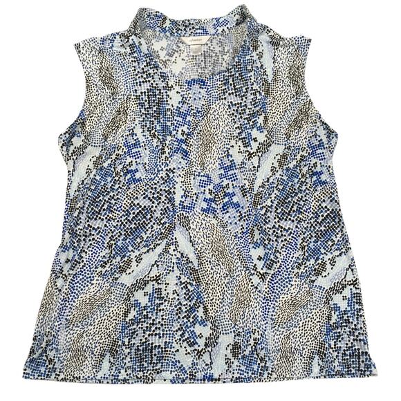 CJ Banks Top Sleeveless Blouse V-Neck Printed Career Top Womens Blue White Black - Picture 1 of 11